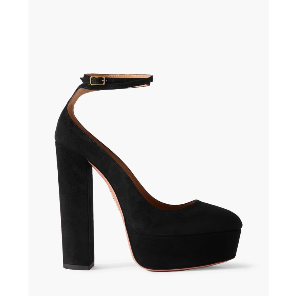 Elegant Black Suede Aquazzura So High Plateau 140 suede platform pumps